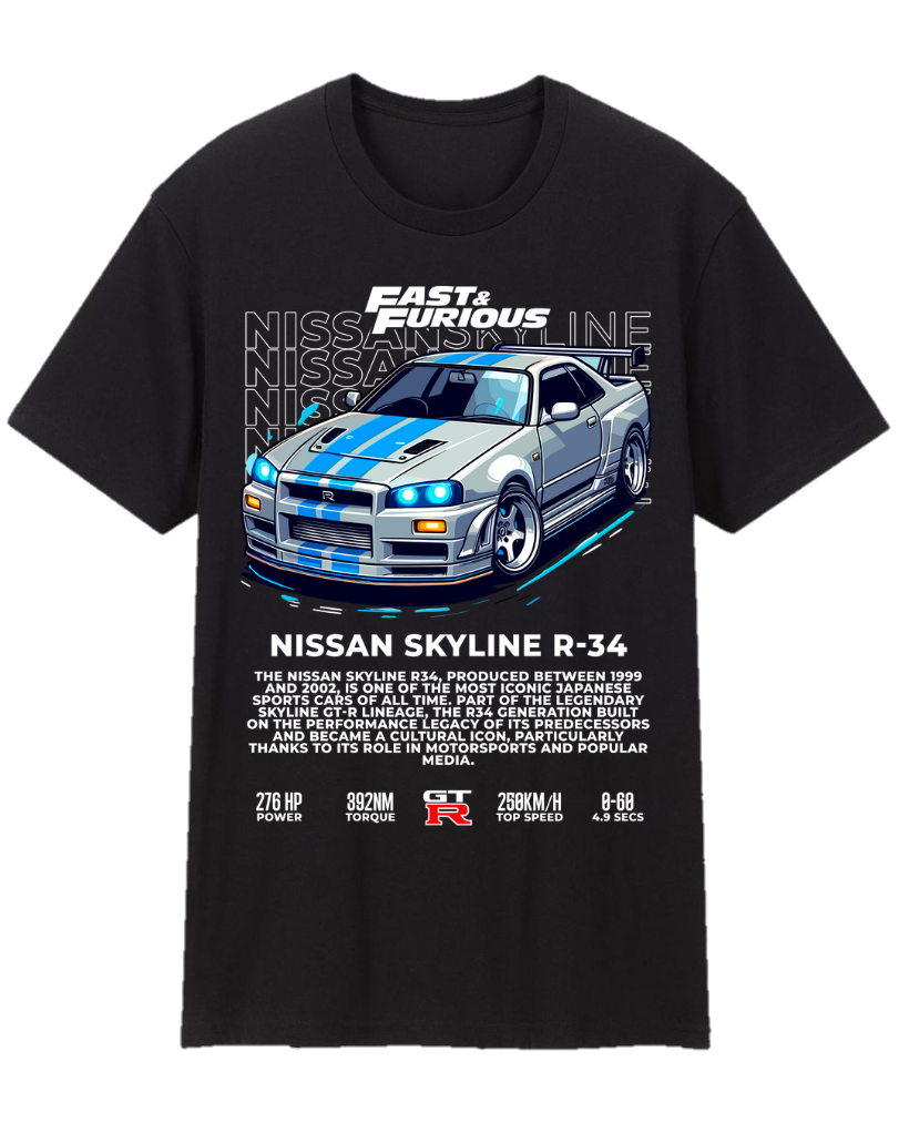 Fast & Furious Nissan Skyline R34 Tee Shirt