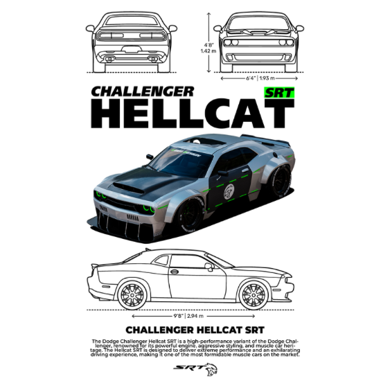 Dodge Challenger SRT Hellcat DTF Transfer