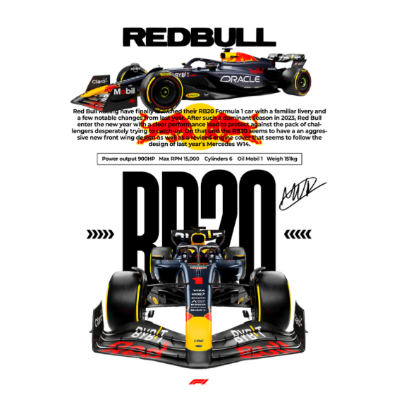 Red Bull RB20 Formula 1 DTF Transfer