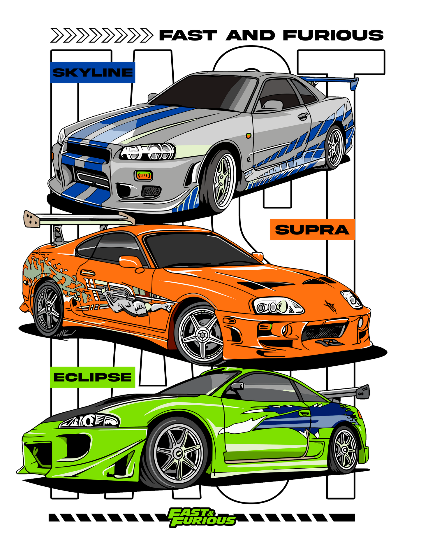 Fast & Furious Skyline Supra Eclipse DTF Transfer