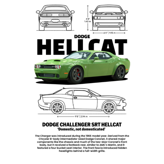 Dodge Challenger Hellcat DTF Transfer