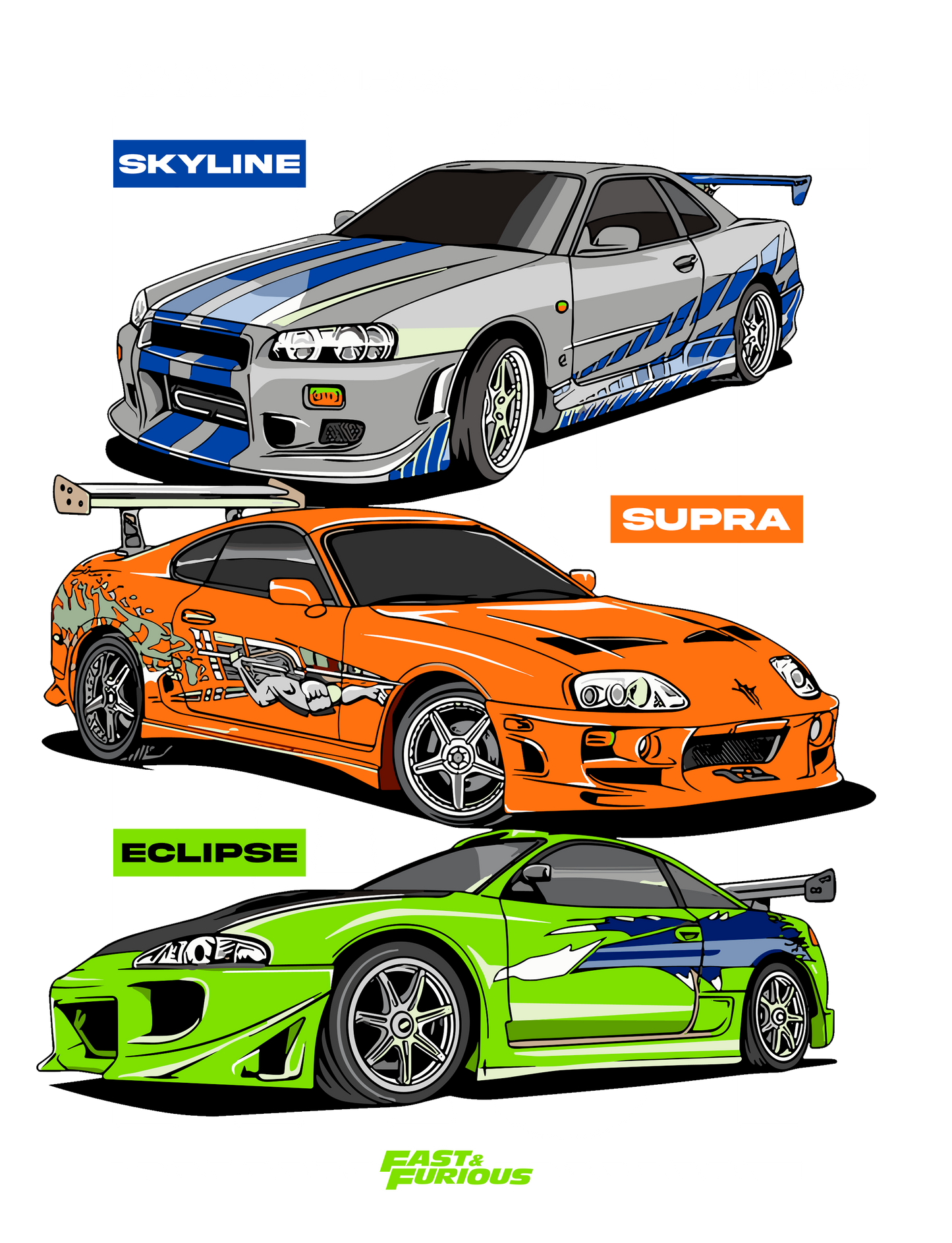 Fast & Furious Skyline Supra Eclipse DTF Transfer